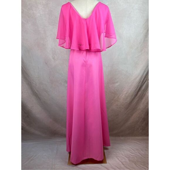 Vintage 1970s Hot Pink Evening Gown Dress Mod MCM Disco Floral Medium Sheer - Picture 5 of 8